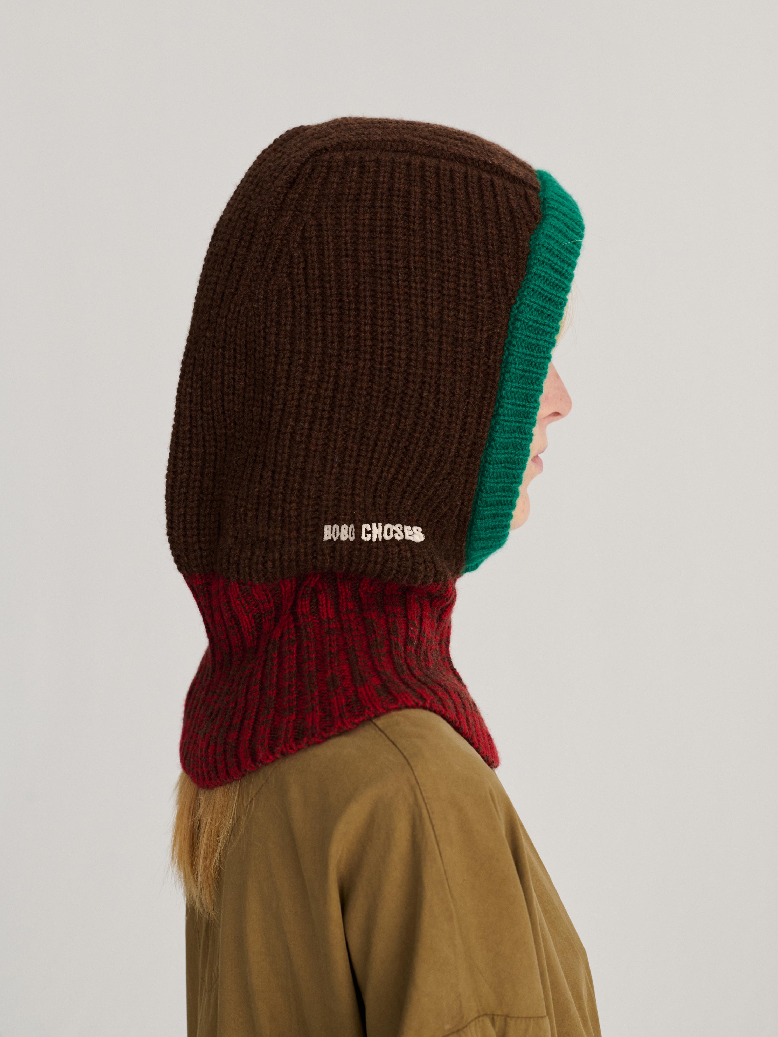 Bobo Choses Colorblock Wool Balaklava Unisex Schal Mütze braun